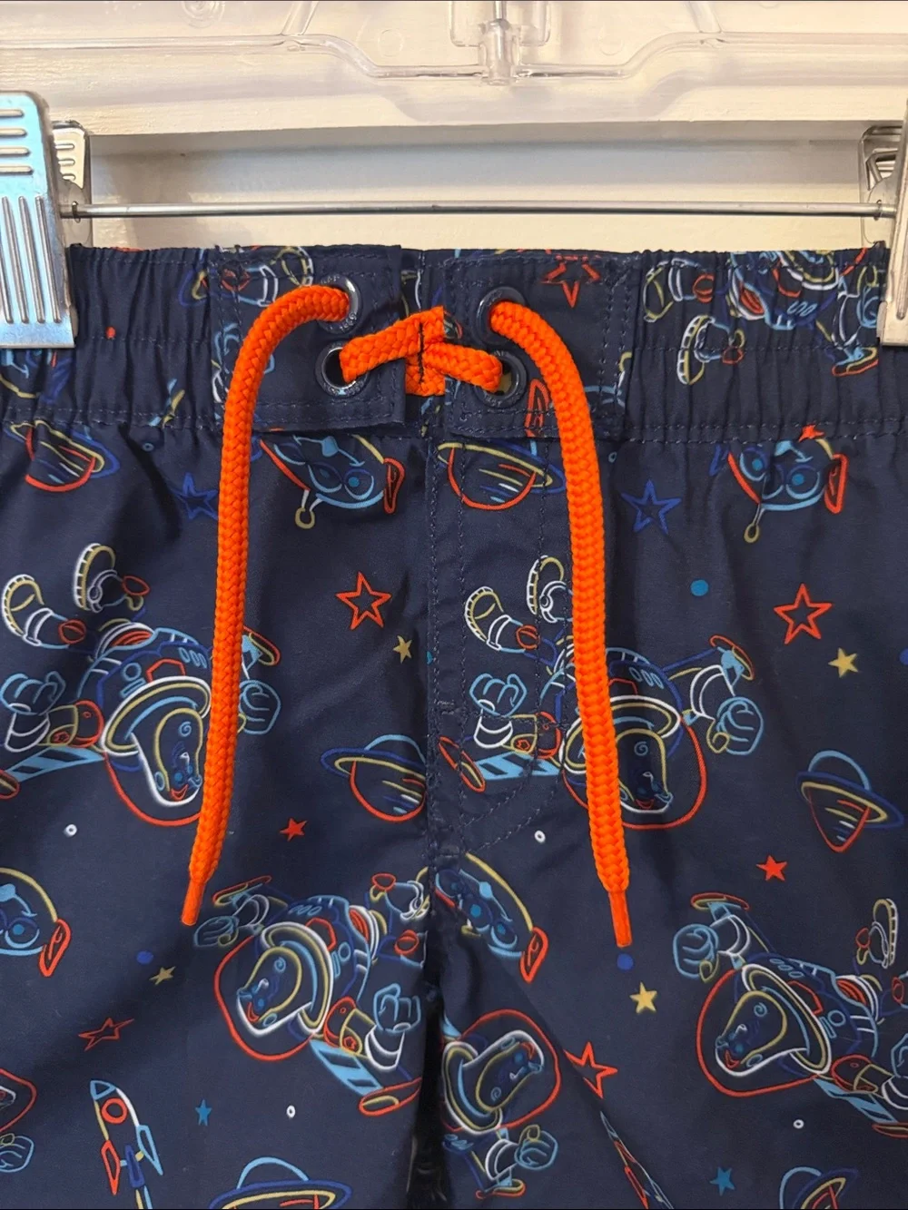 Kids Navy Toy Story Buzz Swim Shorts with Red Drawstring (#1)